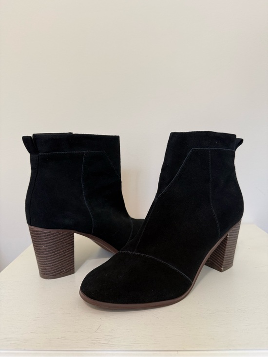 Toms Shoes - Toms Lunata Black Suede Booties Women’s 10 Wood Heel 3in